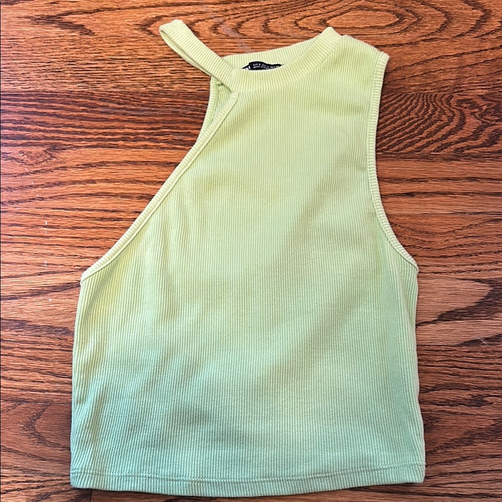 Zara Asymmetrical Cut Out Green Tank Top